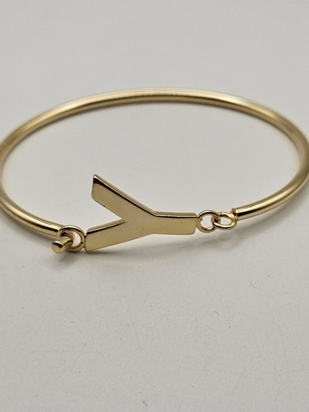 Gold Tone Initial Y Bracelet Hook Bangle Cuff Bronzo Lusso China